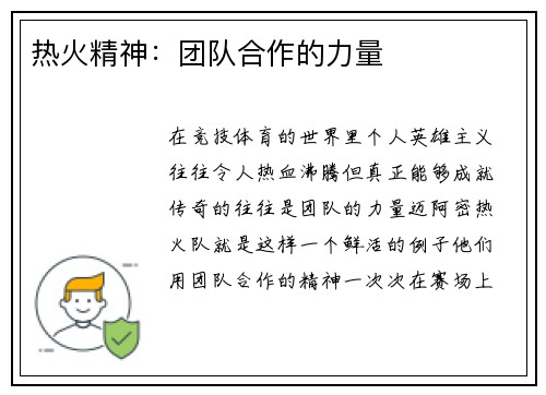 热火精神：团队合作的力量